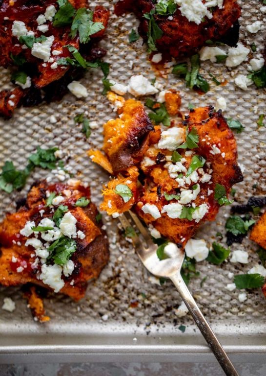 Spicy Chili Smashed Sweet Potatoes