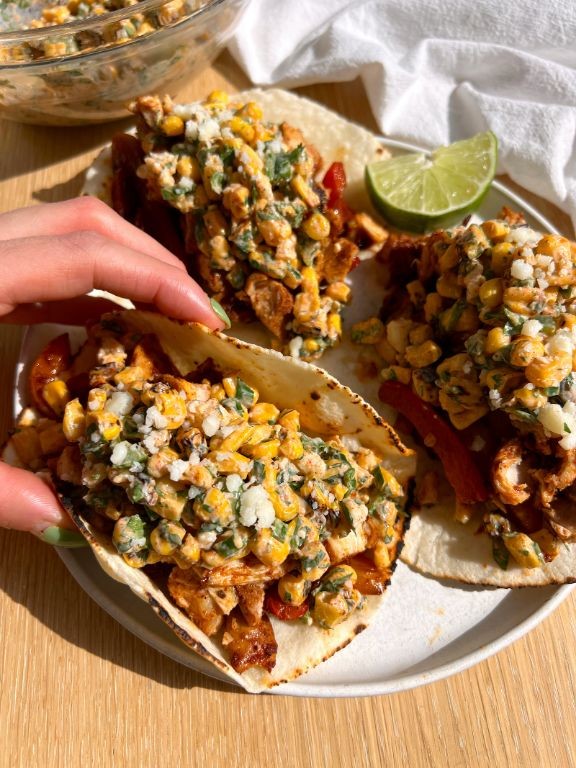 Spicy Elote Tacos with Chipotle Crema