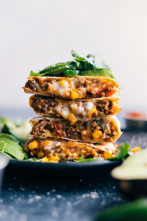 Spicy Ground Beef and Spinach Quesadillas
