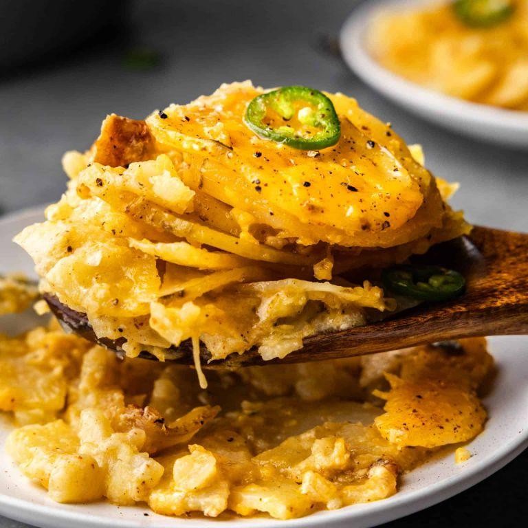 Spicy Jalapeño Funeral Potatoes with Pepper Jack Cheese