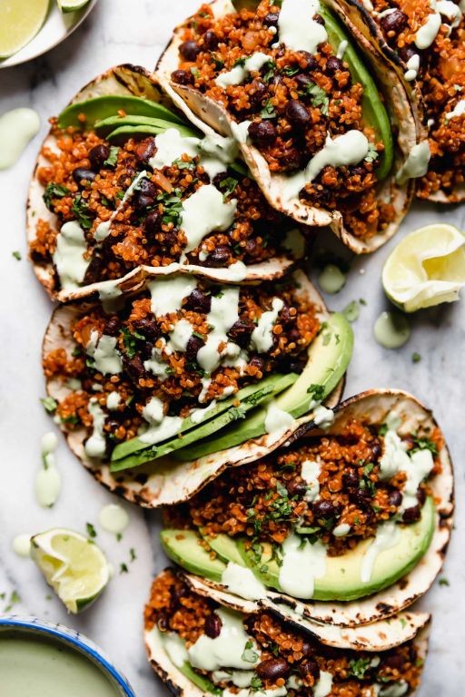 Spicy Quinoa Kale Tacos with Lime Crema