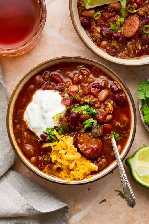 Spicy Sausage and Bean Crockpot Chili