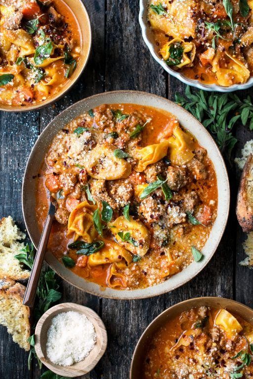 Spicy Sausage and Spinach Tortellini Soup