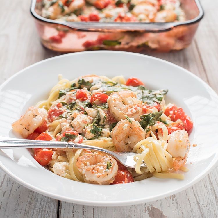 Spicy Shrimp Pasta with Spinach and Feta