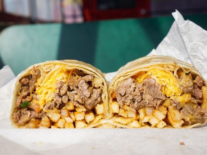 Spicy Sisig Burrito with Avocado and Sour Cream
