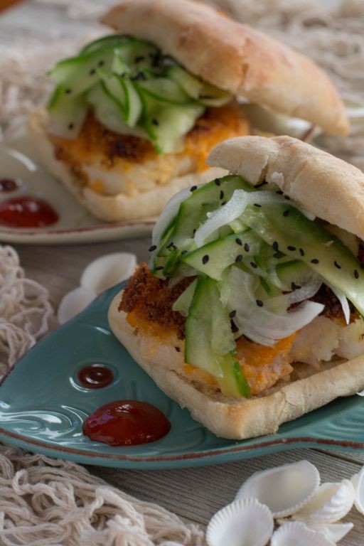 Spicy Sriracha Fried Fish Sandwich with Pickled Jalapeños