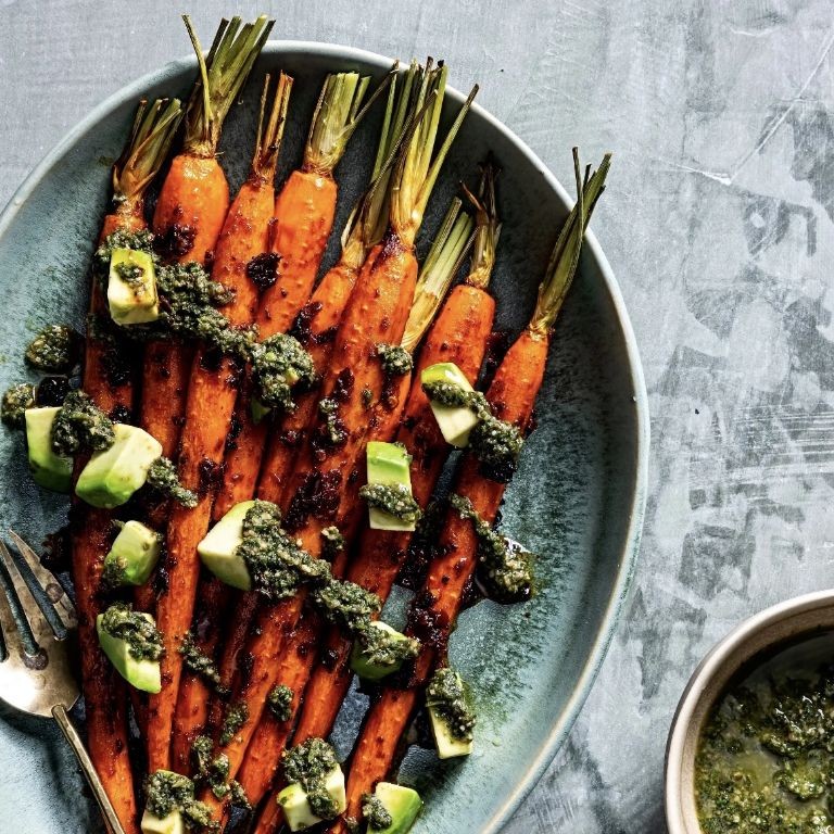 Spicy Whole Carrot Harissa Skewers