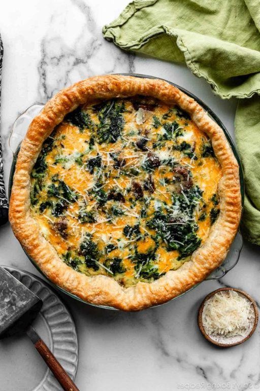 Spinach and Cheddar Quiche with a Buttery Crust