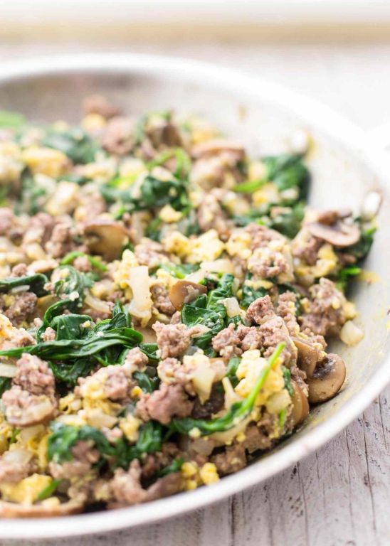 Spinach and Ground Beef Breakfast Scramble