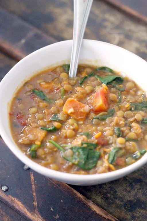 Spinach and Sweet Potato Lentil Soup
