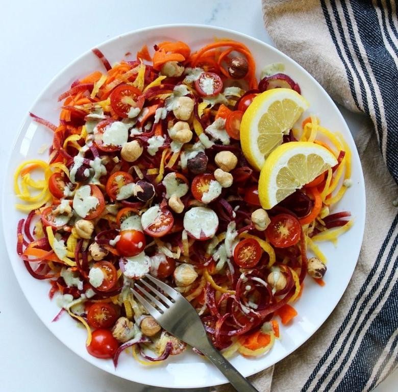 Spiralized Carrot Salad with Lemon Tahini Dressing