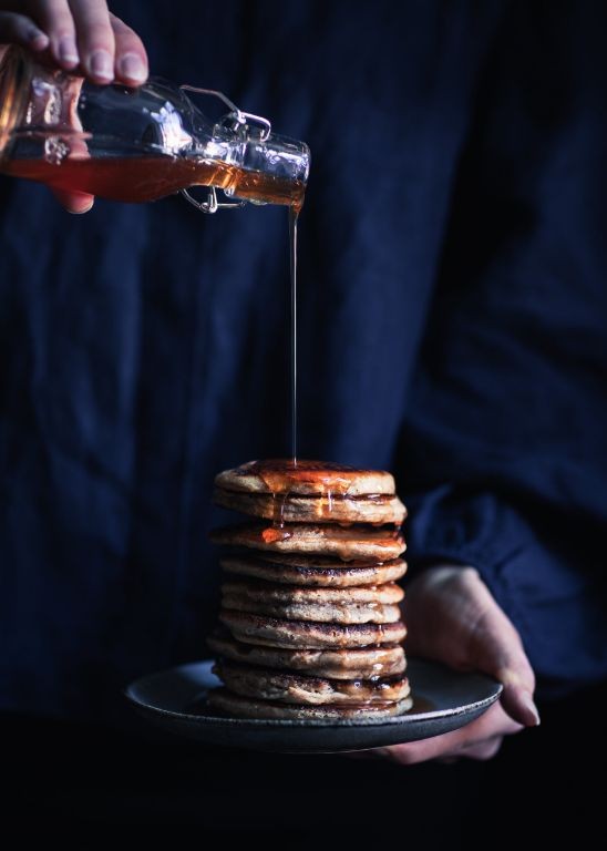 Spruce Tip Pancakes with Maple Syrup
