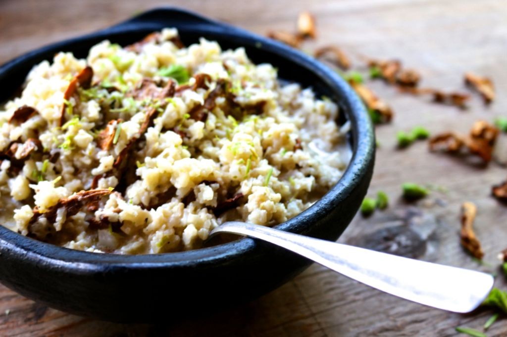Spruce Tip and Mushroom Risotto