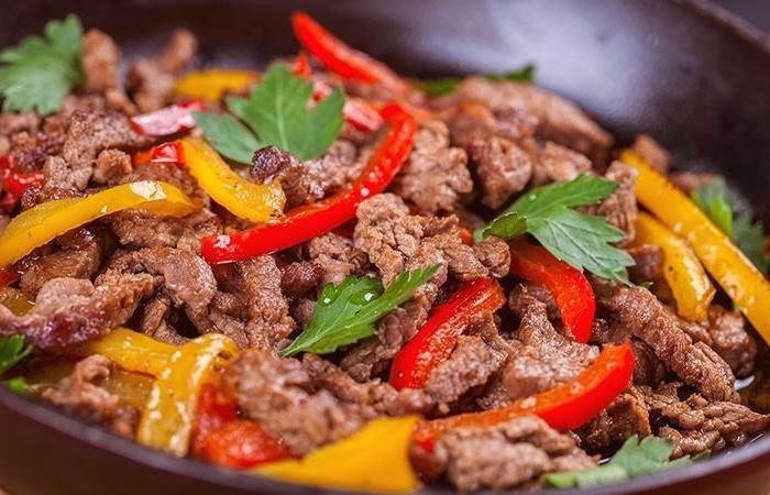 Steak Cube Fajitas with Peppers and Onions