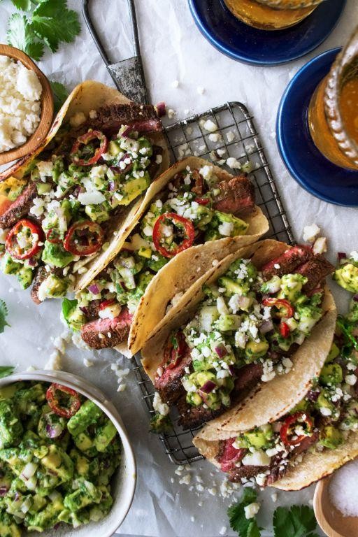 Steak Cube Tacos with Avocado Salsa