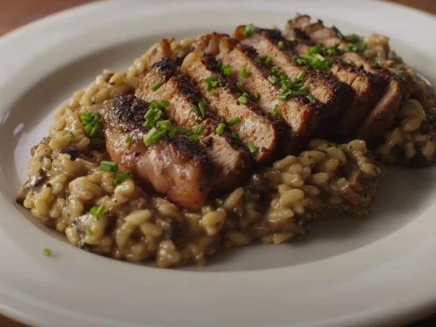 Steak Cube and Mushroom Risotto