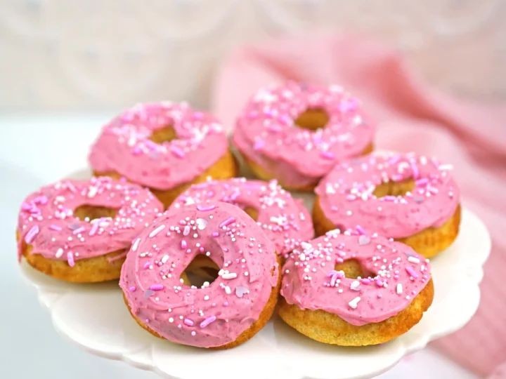 Strawberry Frosted Mini Donuts with Sprinkles