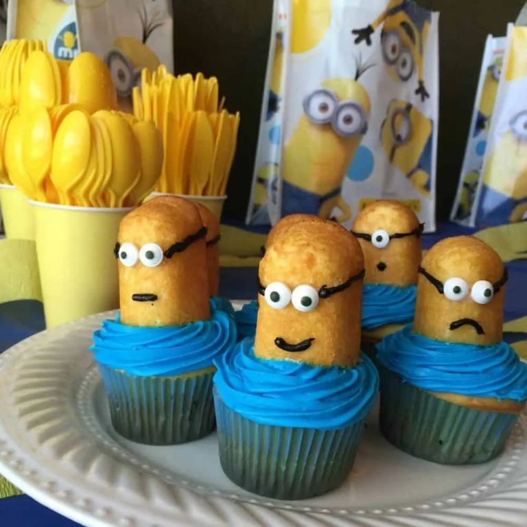 Strawberry Minion Cupcakes with Goggle Decorations