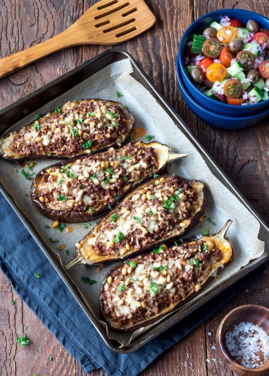 Stuffed Eggplant with Ground Lamb