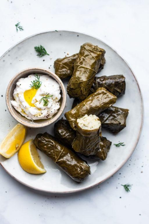 Stuffed Grape Leaves with Lemon Yogurt