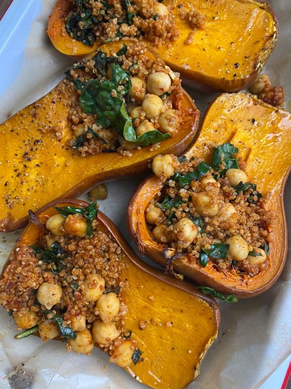 Stuffed Honey Nut Squash with Quinoa and Kale