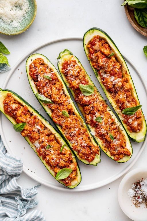 Stuffed Zucchini Boats with Turkey