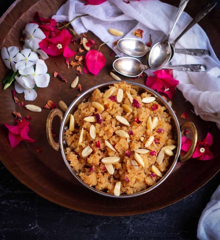 Suji halwa with almonds