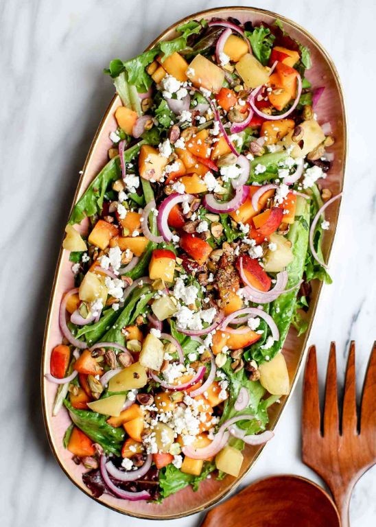 Summer Lettuce Salad with Peaches and Goat Cheese