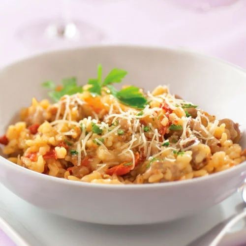 Sun-Dried Tomato and Italian Sausage Risotto Casserole
