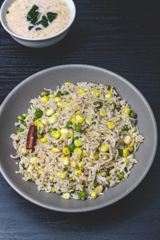 Sweet Corn and Peas Biryani