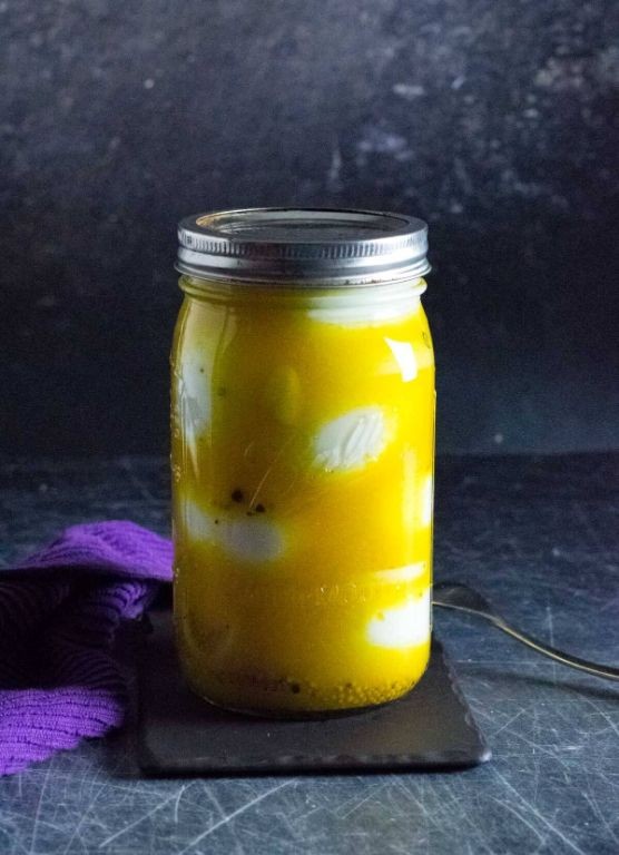 Sweet Mustard Pickled Quail Eggs