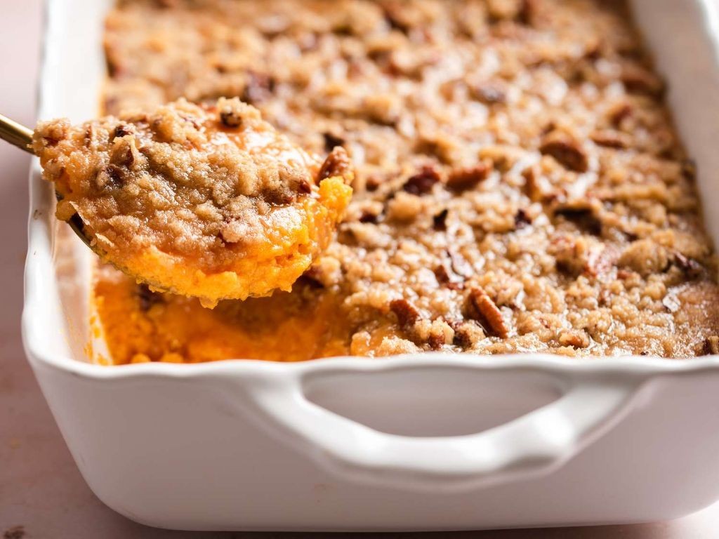 Sweet Potato Casserole with Pecan Topping