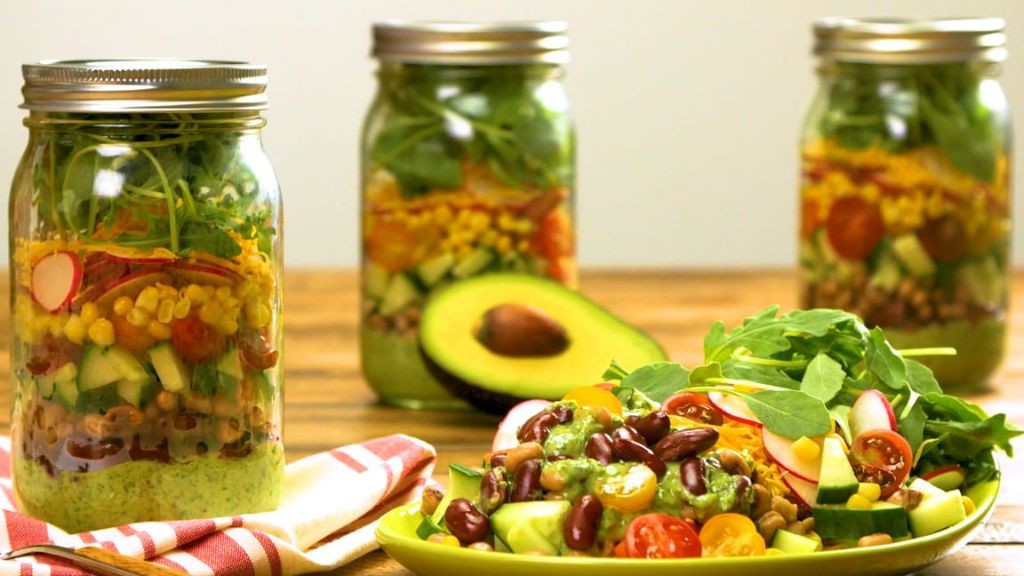 Taco Mason Jar Salad with Avocado Lime Dressing