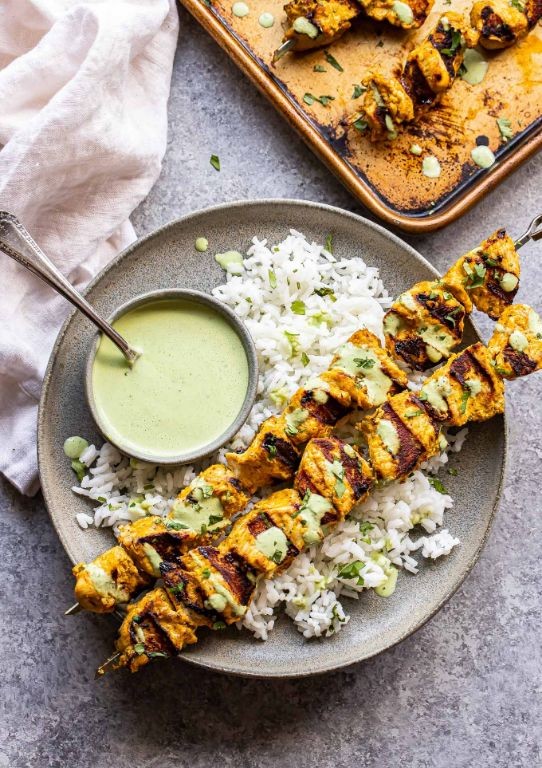 Tandoori Chicken Skewers with Yogurt Dip