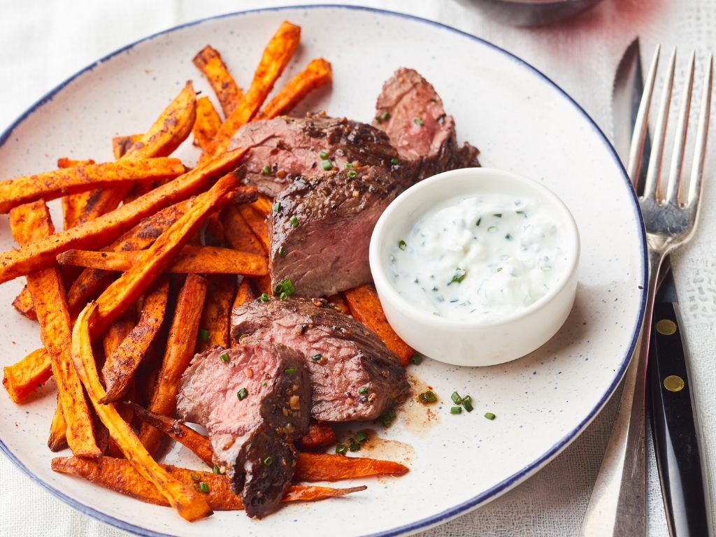 Tenderized Round Steak with Sweet Potato Fries
