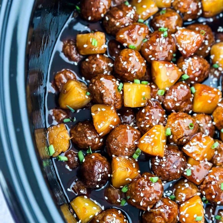 Teriyaki Turkey Meatballs with Pineapple in Crockpot