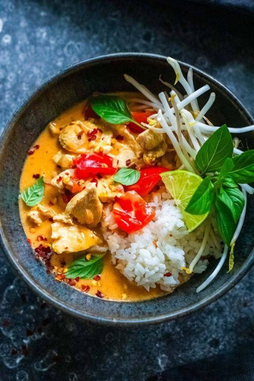 Thai Red Curry Chicken Thighs with Basil