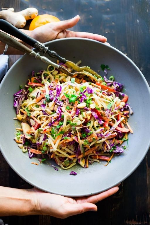 Thai-Inspired Mizuna Salad with Spicy Peanut Dressing