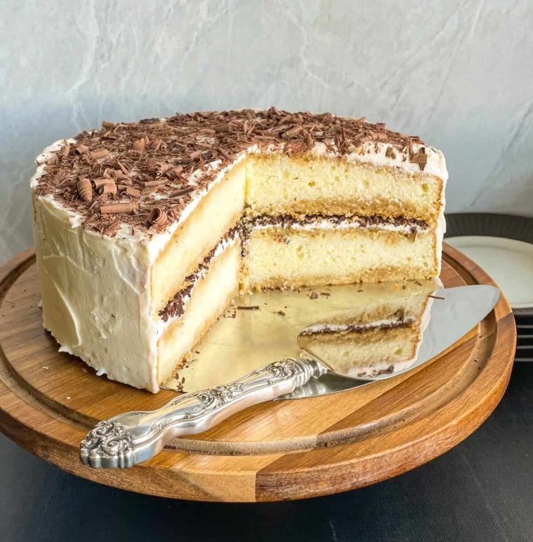 Tiramisu Inspired Yellow Cake with Coffee Soaked Layers