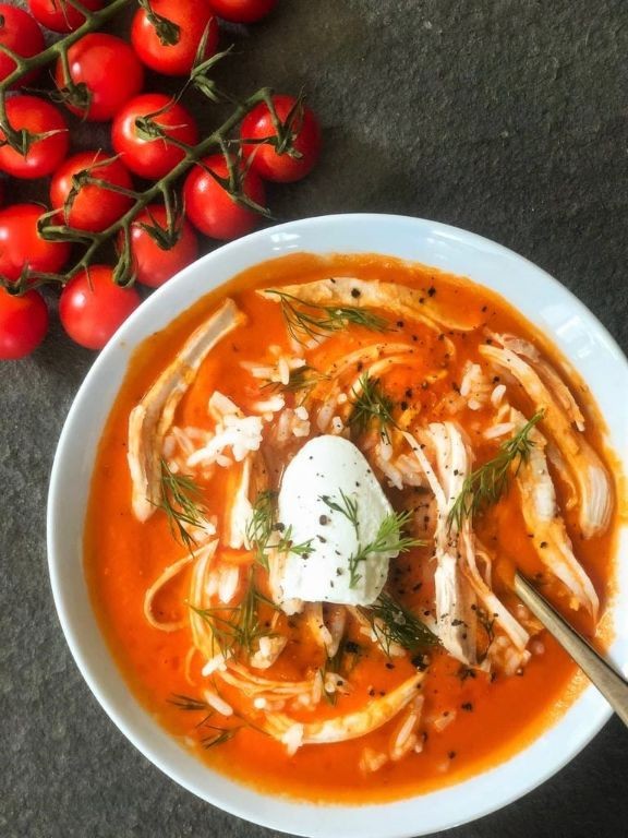 Tomato Basil Cream of Chicken Soup with Red Rice