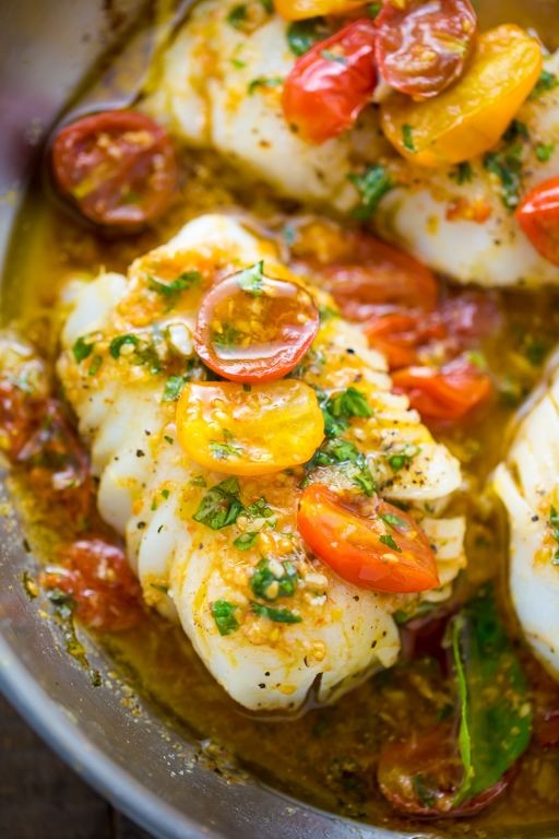 Tomato Basil Poached Cod