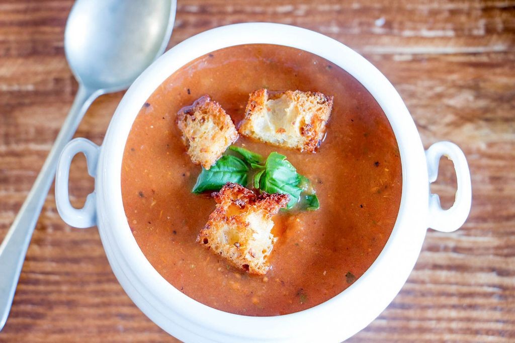 Tomato Soup with Crunchy Croutons
