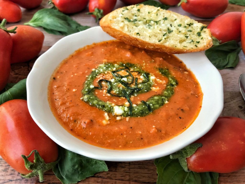 Tomato Soup with Fresh Basil Pesto