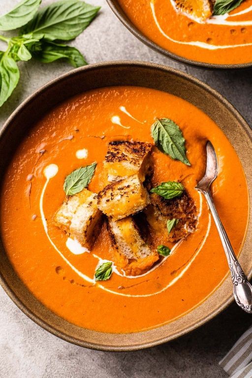 Tomato Soup with Grilled Cheese Croutons
