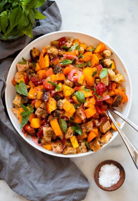 Tomato and Peach Panzanella Salad