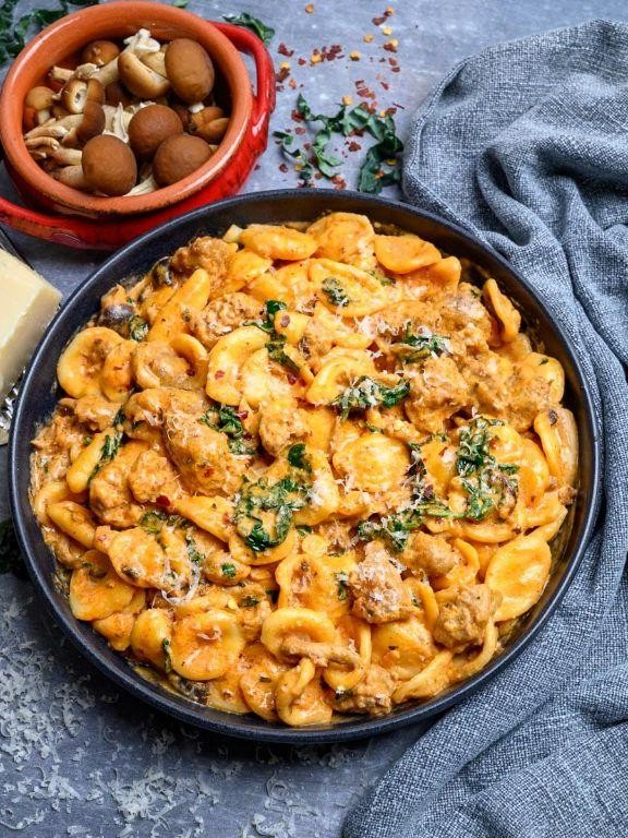 Tortellini and Sausage in Creamy Mushroom Sauce