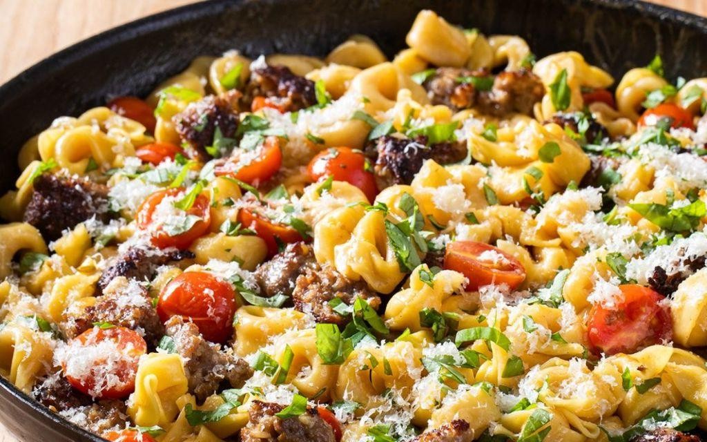 Tortellini with Sausage and Burst Cherry Tomatoes