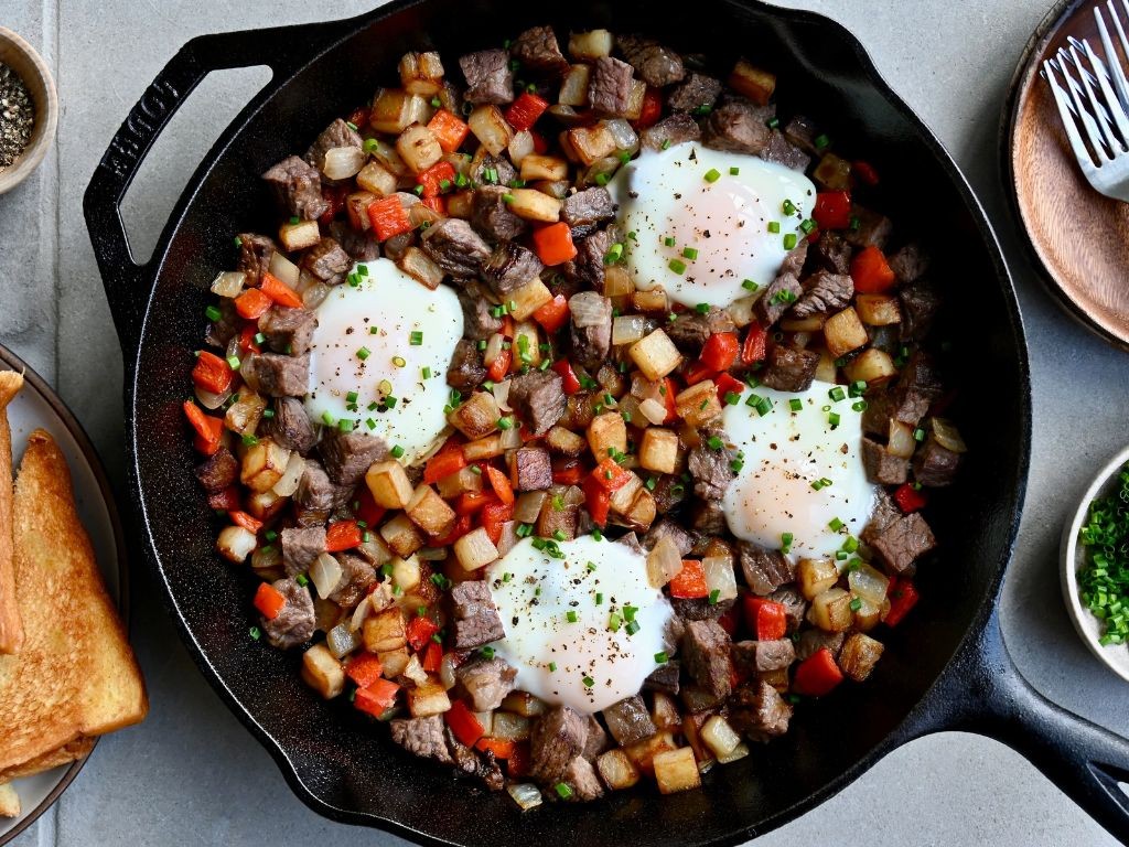 Tri Tip Hash with Fried Eggs