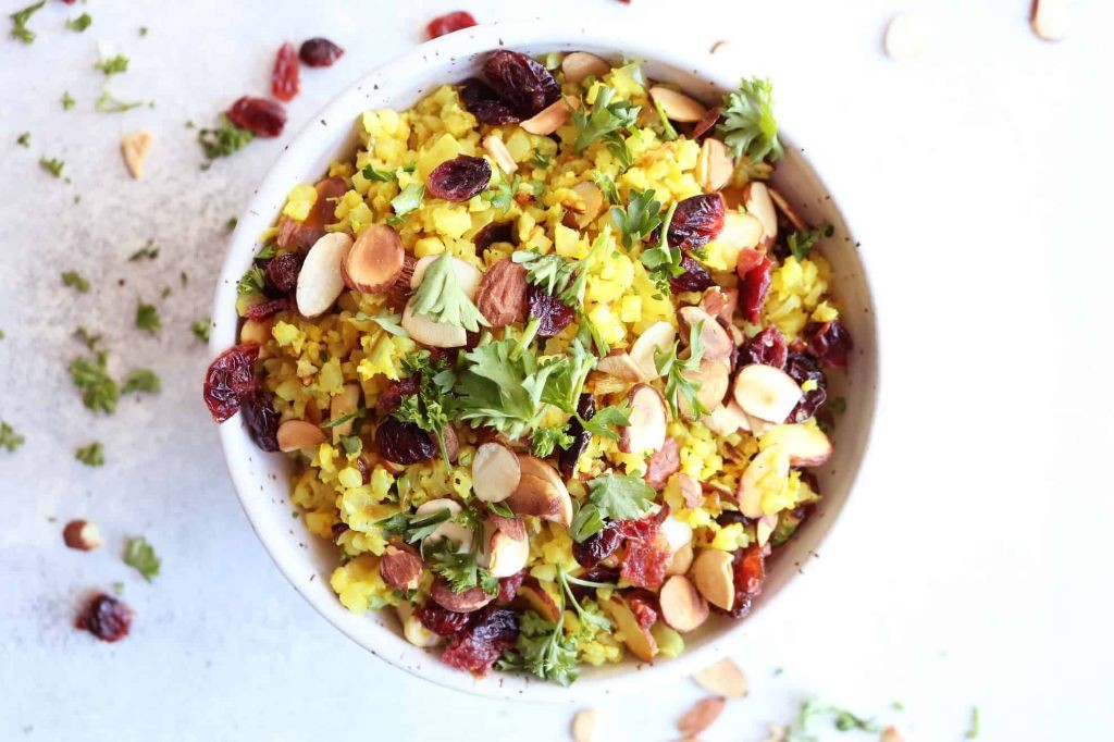 Turmeric Cauliflower Rice with Toasted Almonds