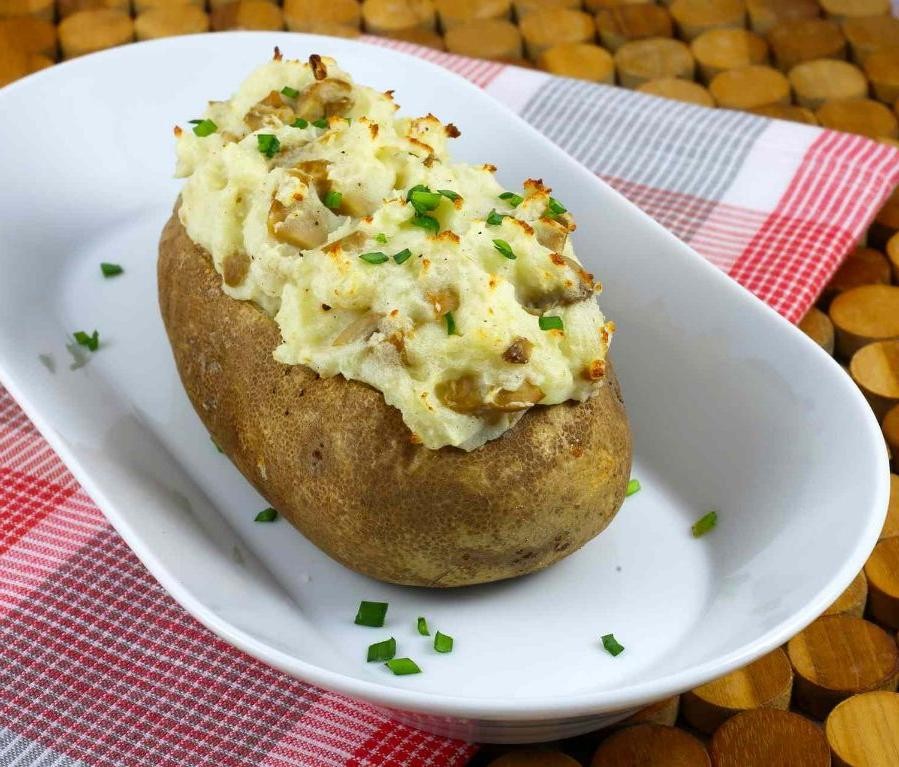 Twice-Baked Funeral Potatoes with Sour Cream and Chives